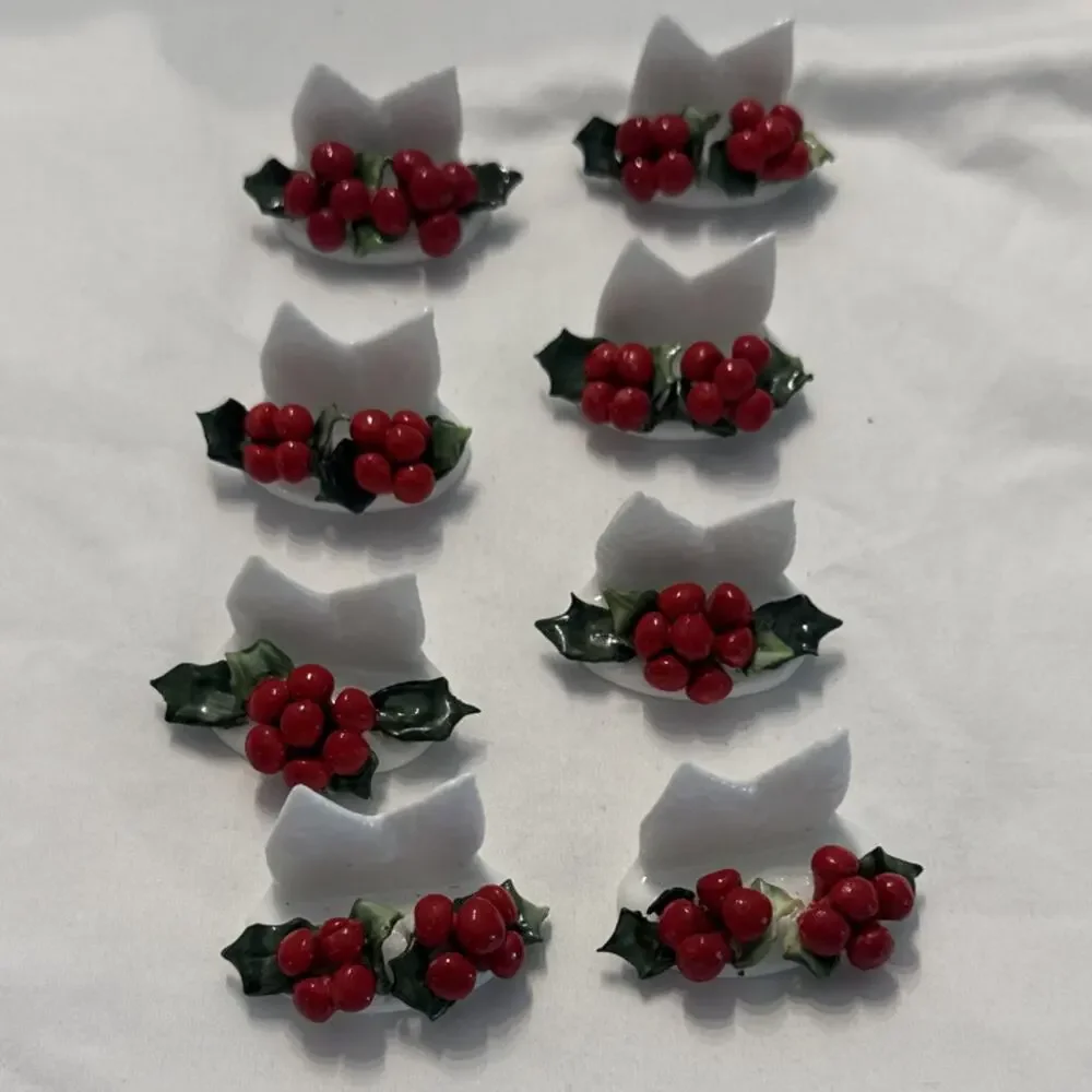 Coalport Bone China Christmas Holly Berry Oval Napkin cards holder Set of 2